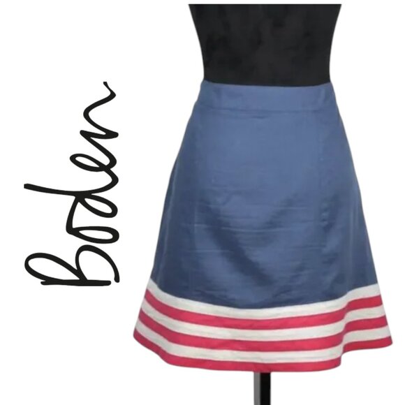 Boden Blue Linen Skirt with Pink and White Stripes on Hemline Size US 10R UK 14R - Picture 1 of 8